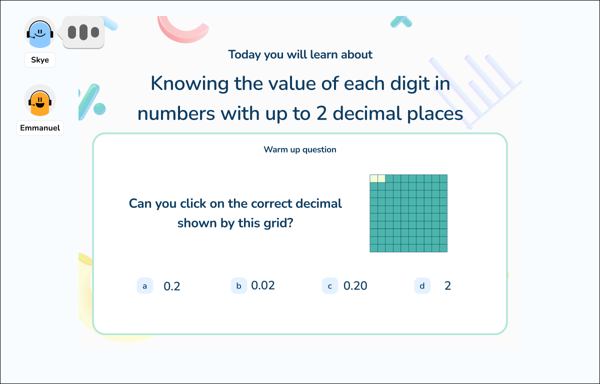 Third Space Learning AI maths lesson with Skye